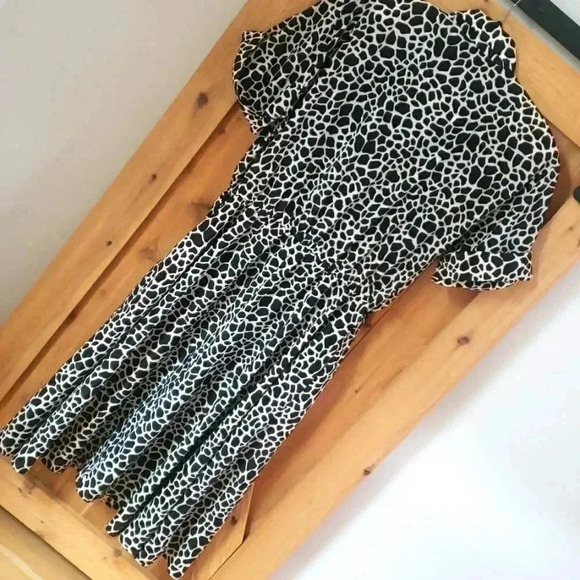 Vintage Handmade Black Animal Print Retro 50s  Midi Dress - Picture 2 of 8